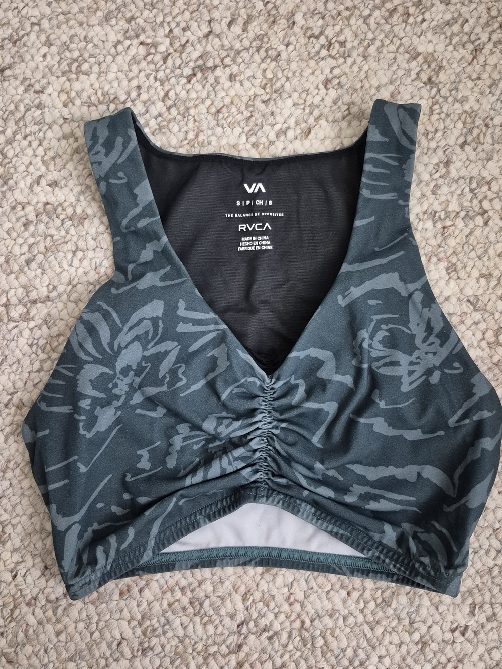 RVCA Floral Print Sports Bra in Teal Gray
